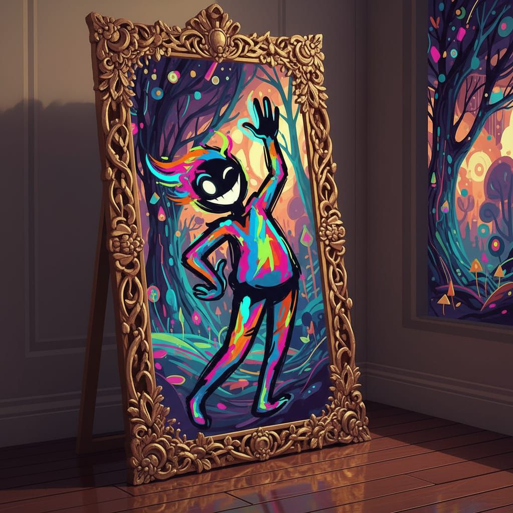 Mischievous Shadow Appears in Ornate Golden Mirror