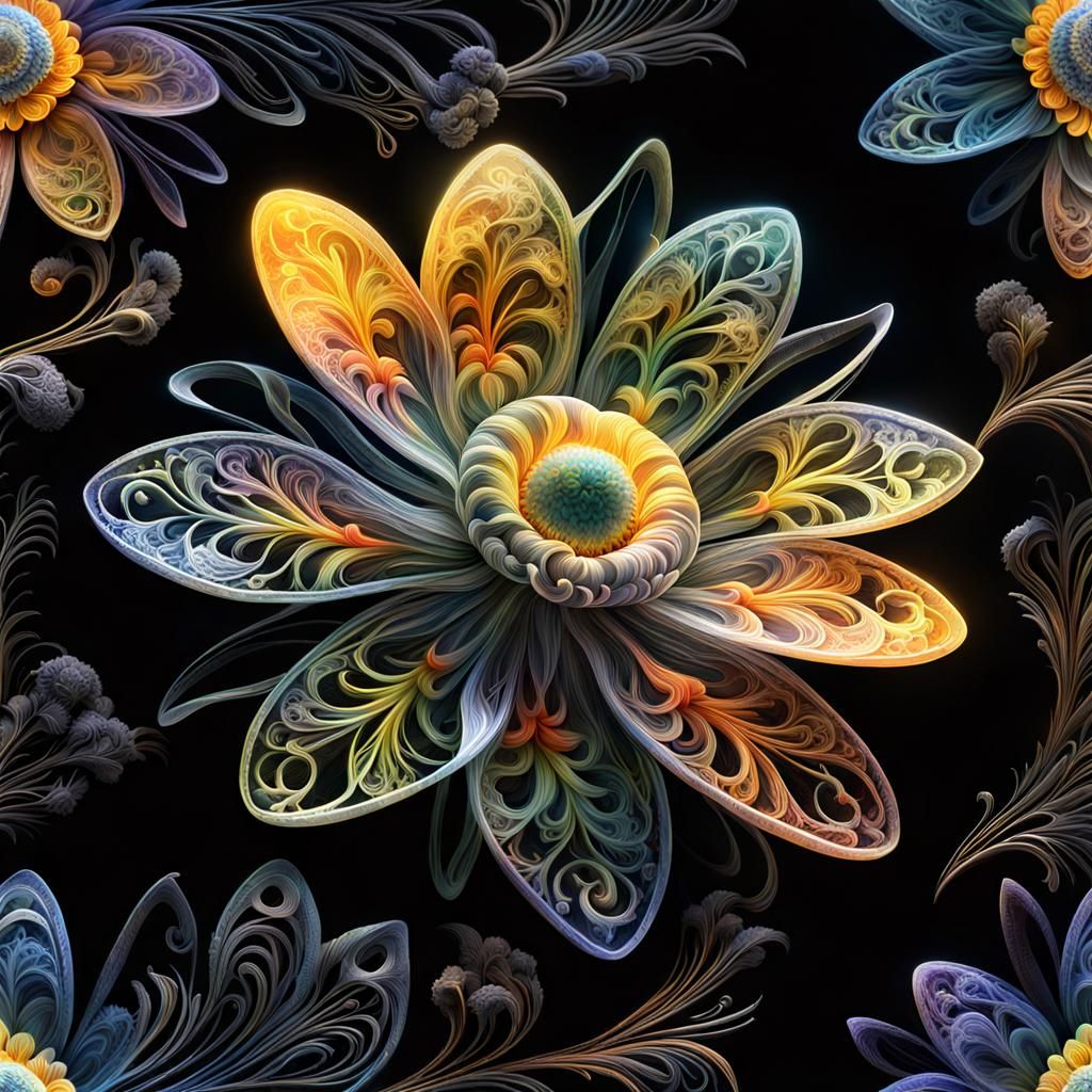 Sun and Moon Flower Watercolor on Black