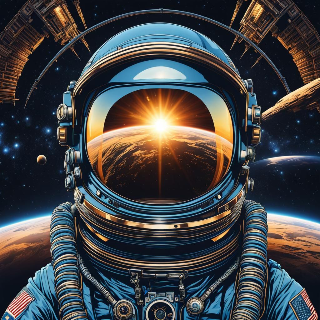 Astronaut Skeleton in Space with Sun Reflection