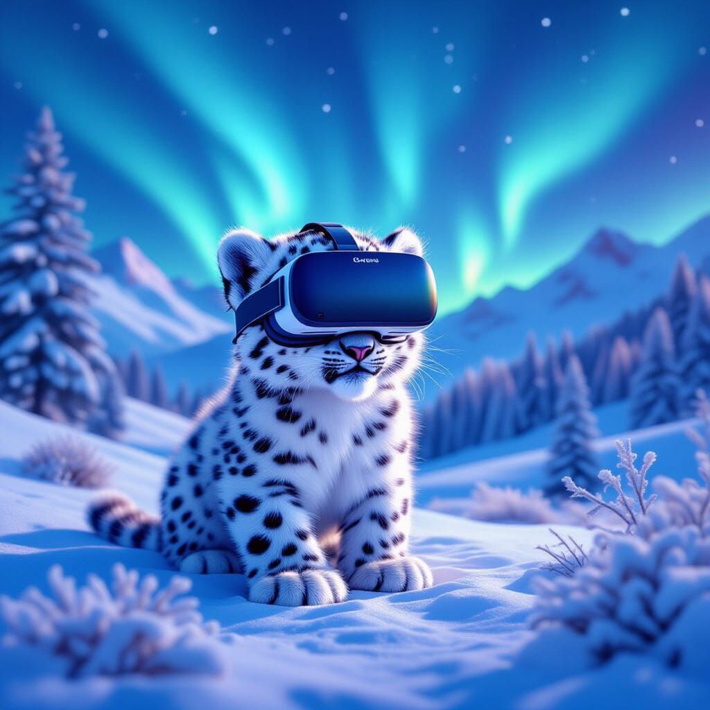 VR Snow Leopard Cub in Digital World