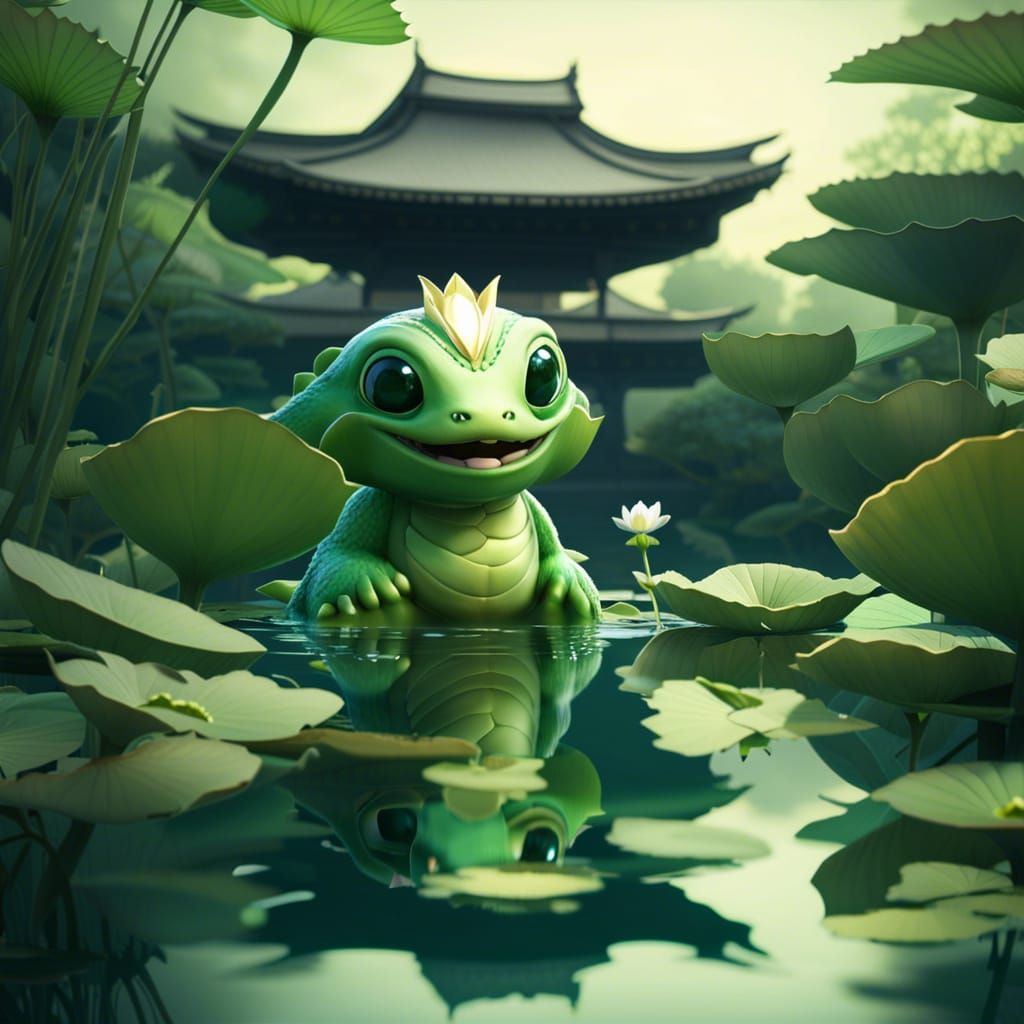 3D Render of a Kappa Emerging from Pond