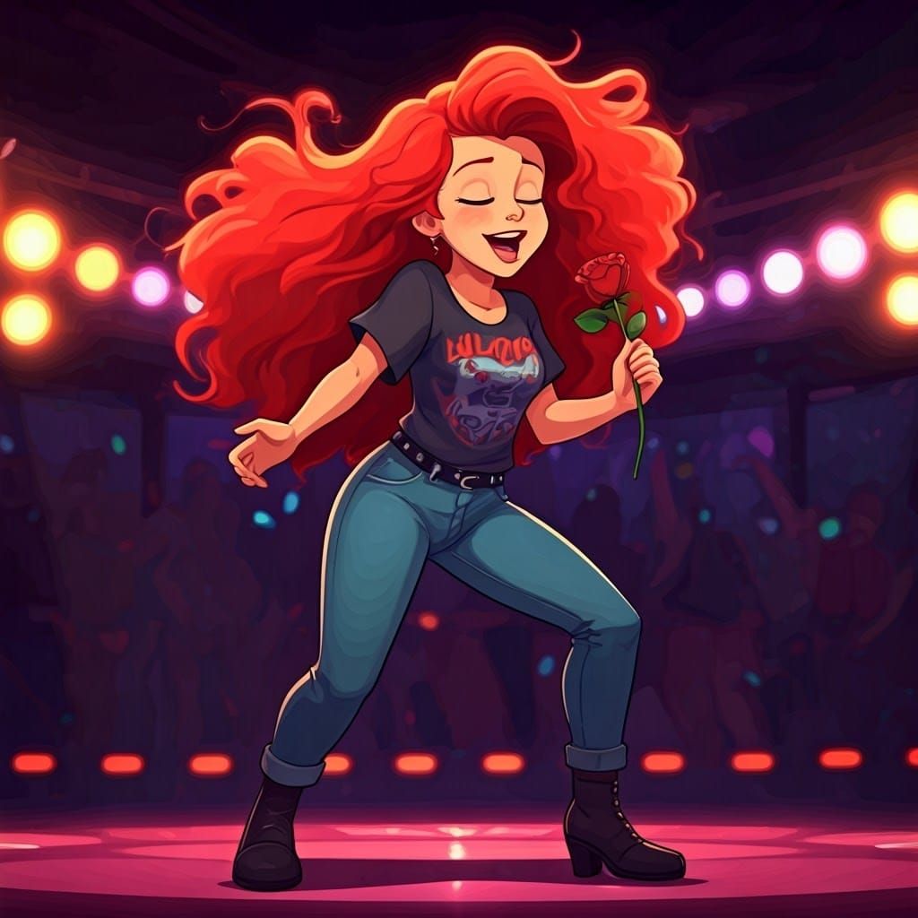 Rouge-haired Ariel Rocks Out in a Neon-lit Nightclub