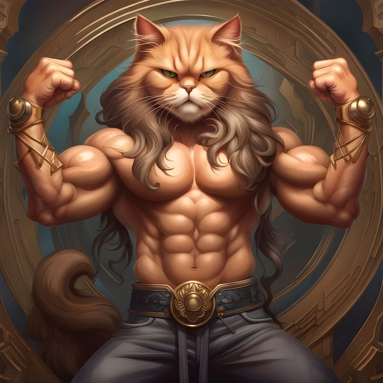 Hyperrealistic Furry Cat Bodybuilder Portrait