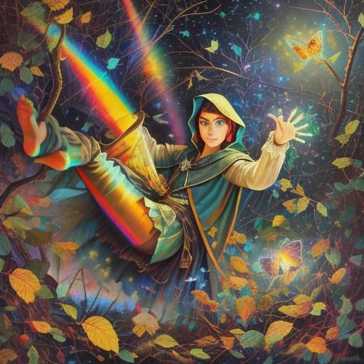 Vintage Hologram of Figure Among Fireflies