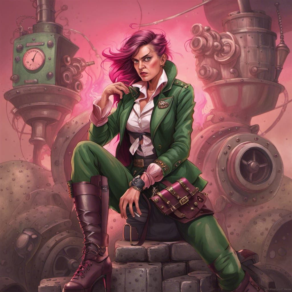 Angry Girl in Steampunk Warscape with Multi Hair
