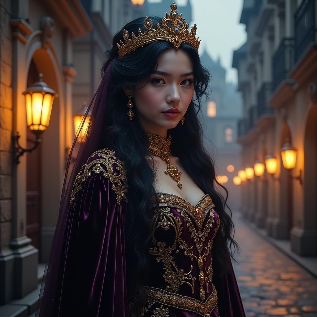Regal Noblewoman in Dark Fantasy Realm