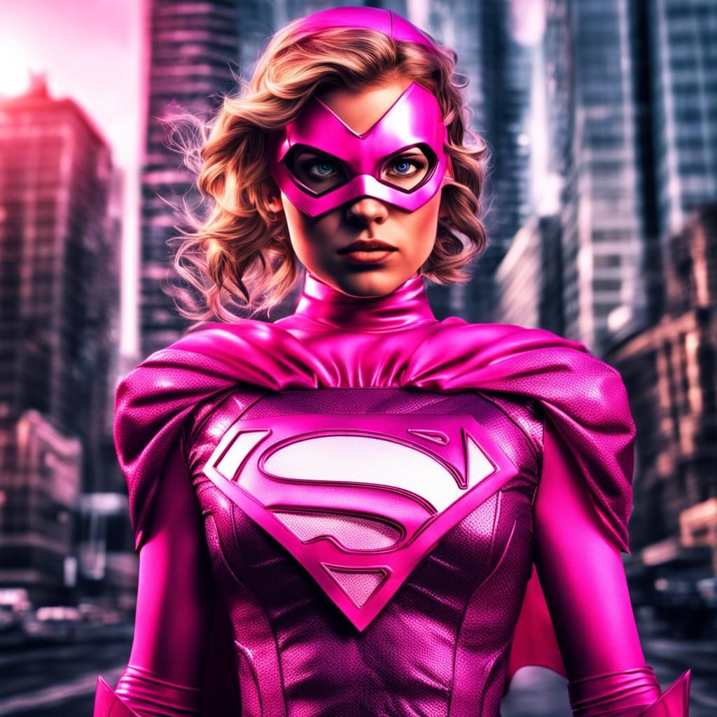 Hyperrealistic Pink Superhero in Cinematic Style