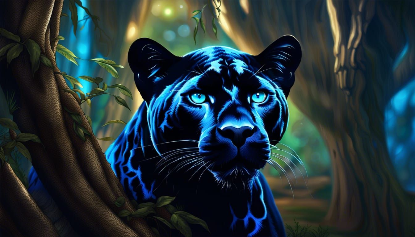 Schwarzer Panther mit blauen Augen