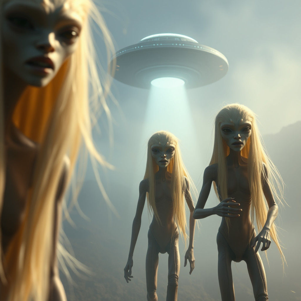 Friendly Blond Aliens Approach in Surreal Mist