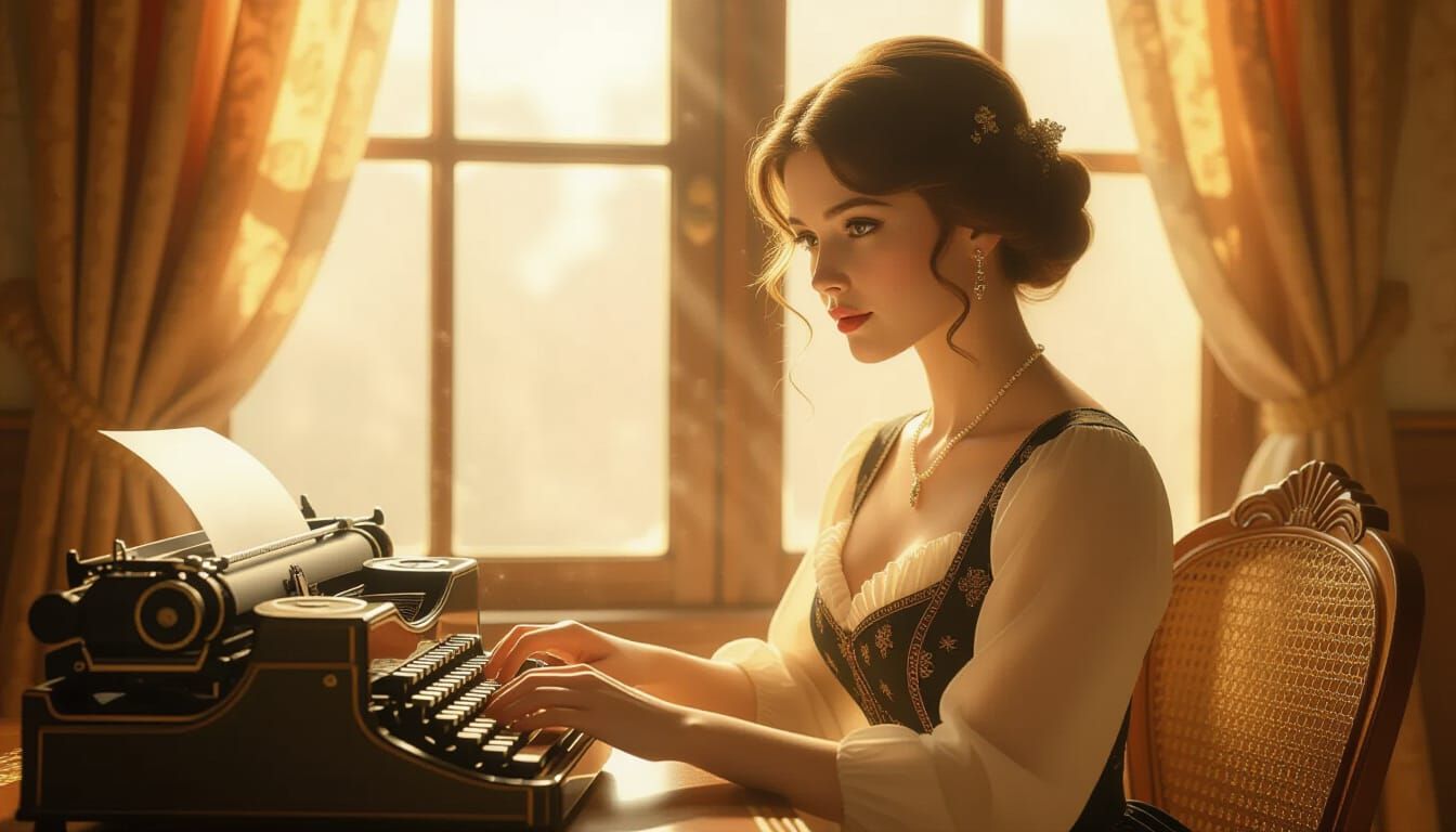 Writer in Sunlight: Art Nouveau Portrait in 8k