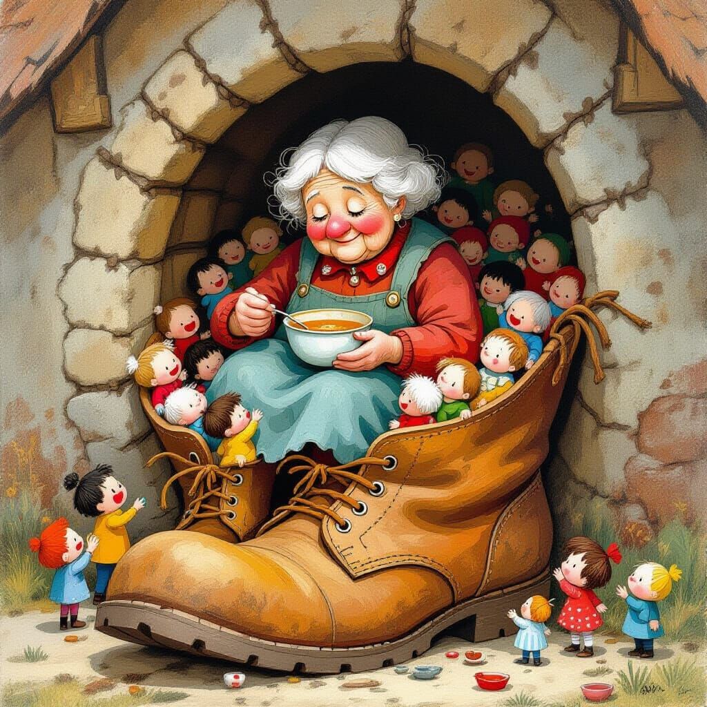 Woman Lives in Giant Boot With Many Children