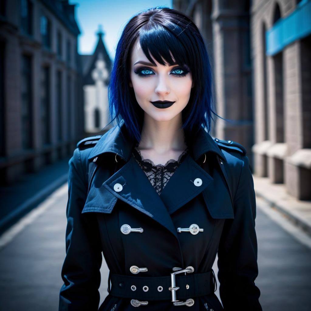 Gothic Emo Girl with Dimples and Dark Eyeliner in Moody, Hig...