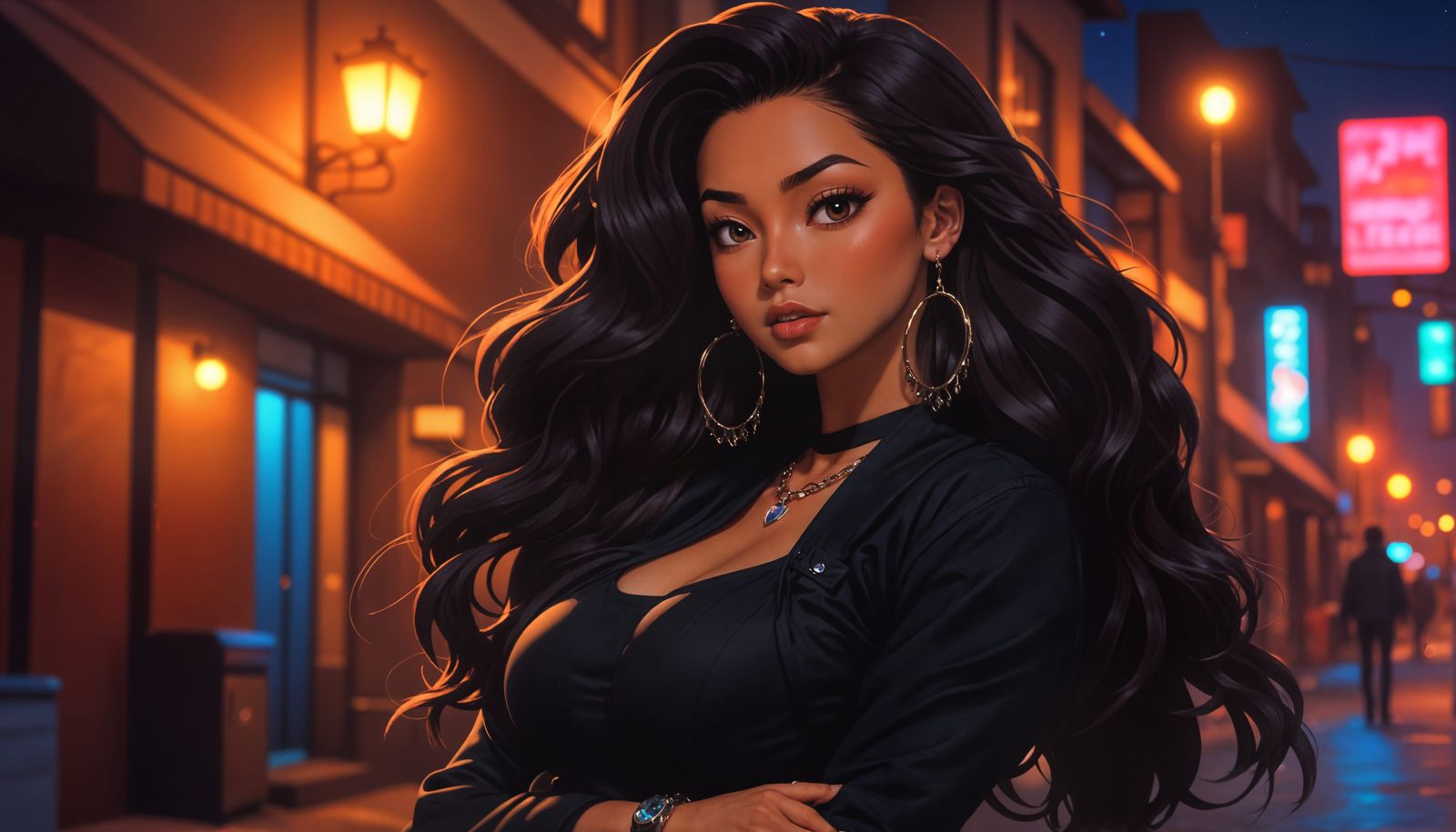 Anime Girl with Big Hair in 90s Style