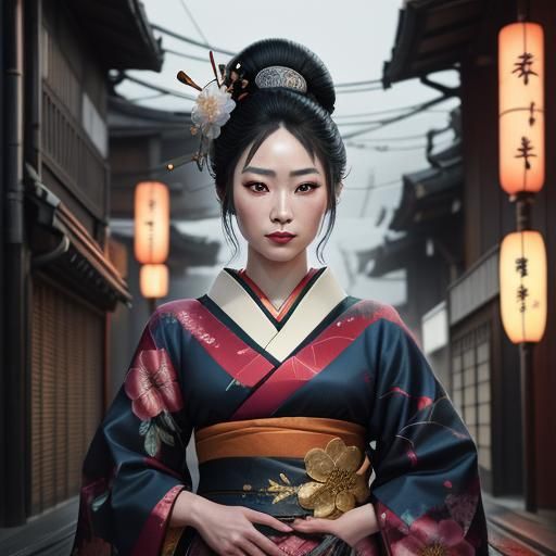 Geisha in Neon Alley: Cinematic Anime Concept Art