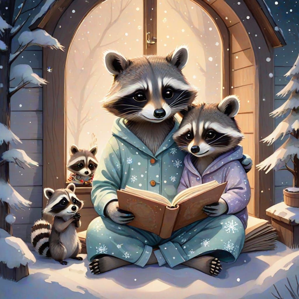 Cozy Raccoon Bedtime Story in Watercolor