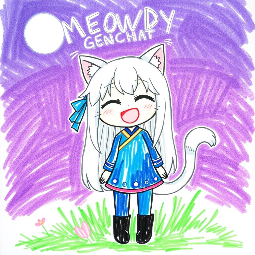 Cute Anime Catgirl Crayon Drawing
