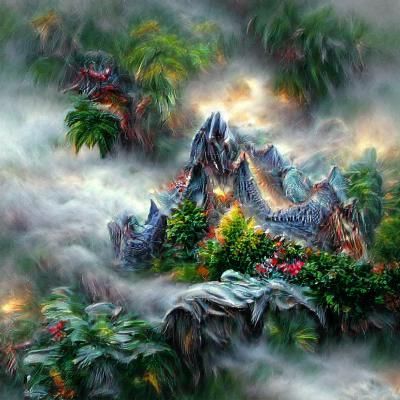Dragon on Jungle Mountain in Ethereal Style