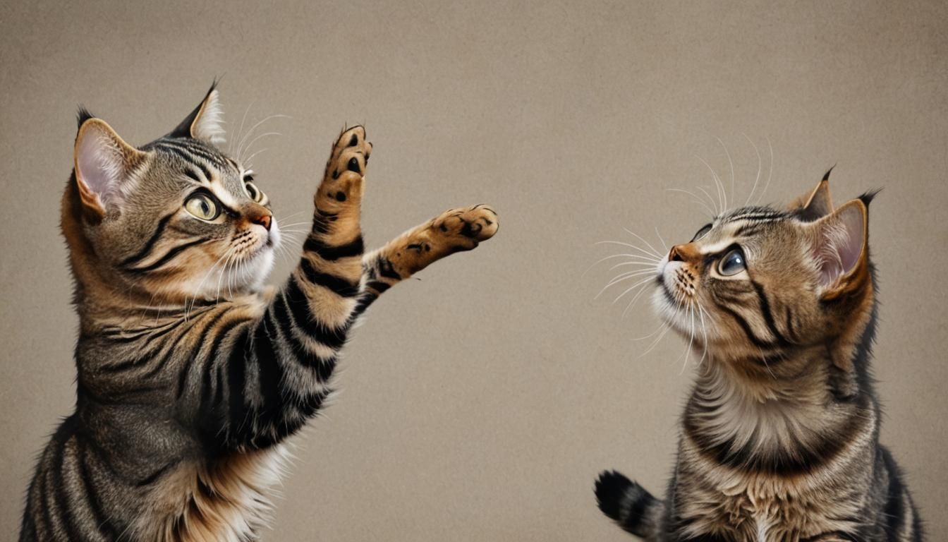 Two Tabby Cats High Five
