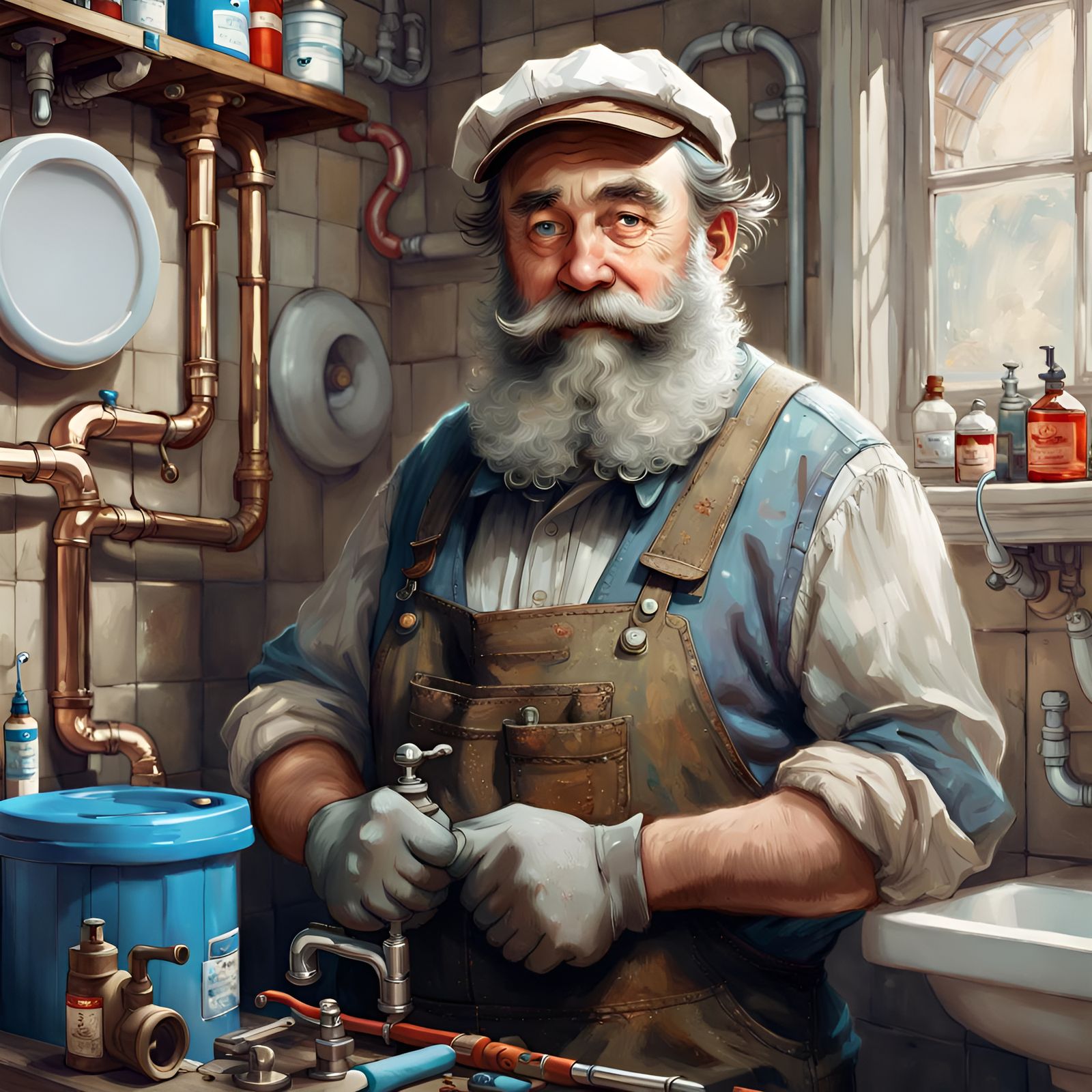 Monet Reimagined as Plumber in Digital Illustration