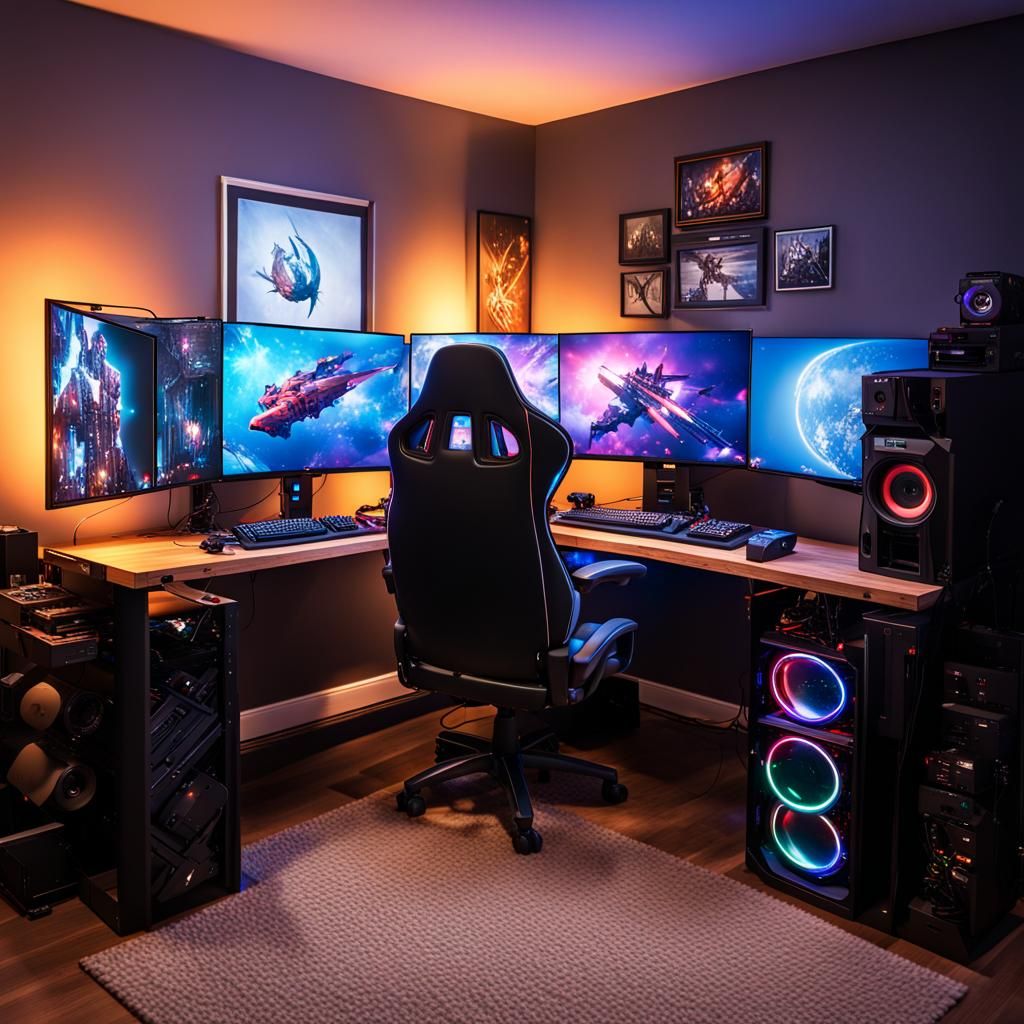 Detailed Gaming Room Setup with Dynamic Lighting