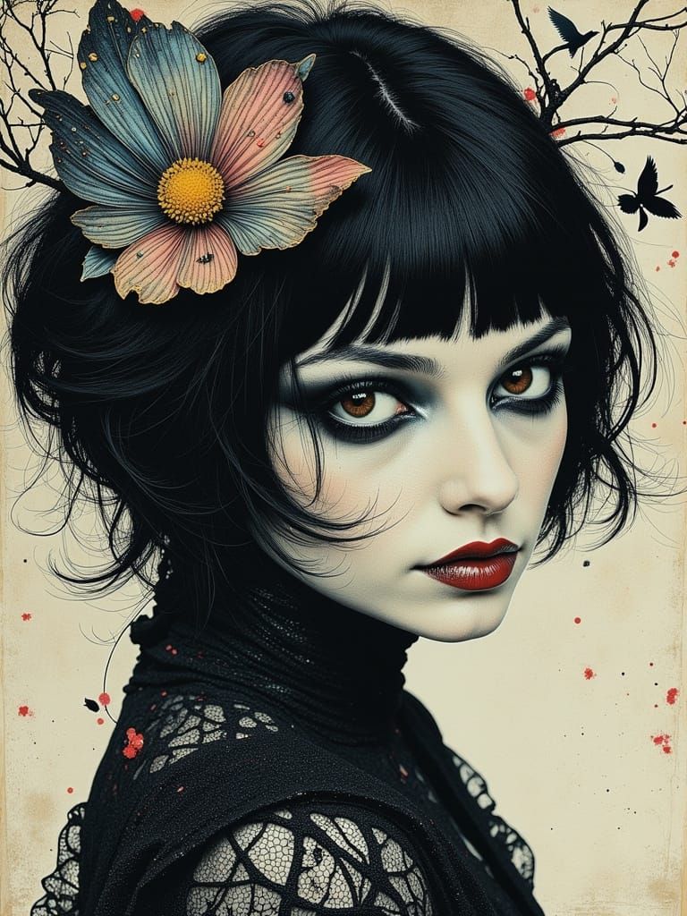 Gothic Portrait with Zentangle and Swirls