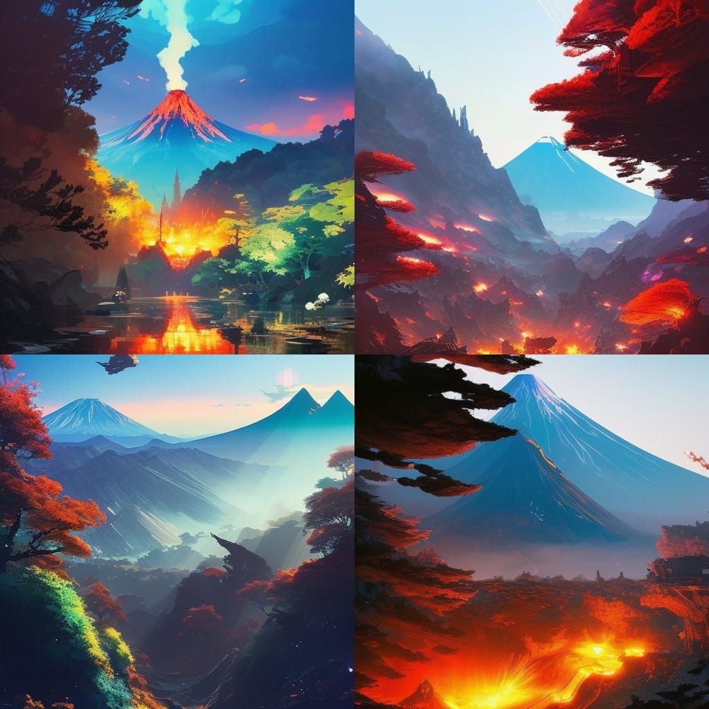 Volcanic Landscape Inspired by Studio Ghibli