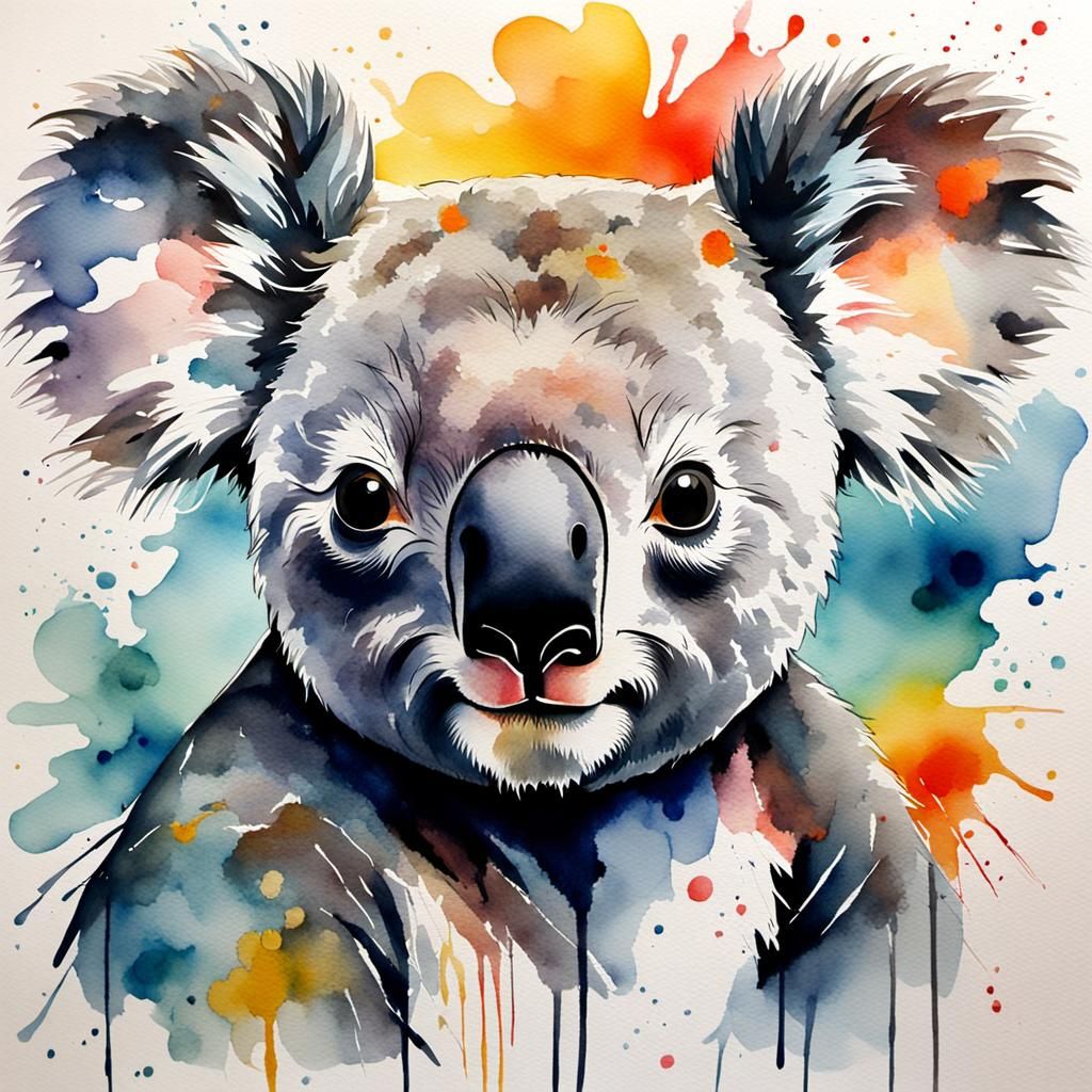 Watercolor Koala in Abstract Art Style