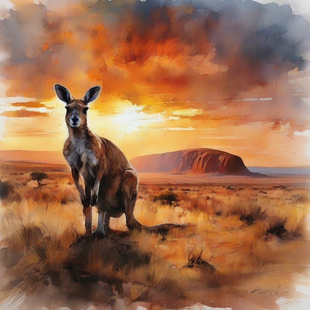 Kangaroo Sunrise in the Outback: Vivid Colors
