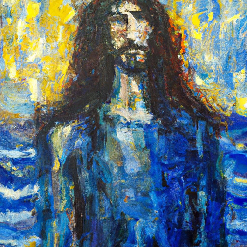 Art Deco Man in Blue Mantle Seascape