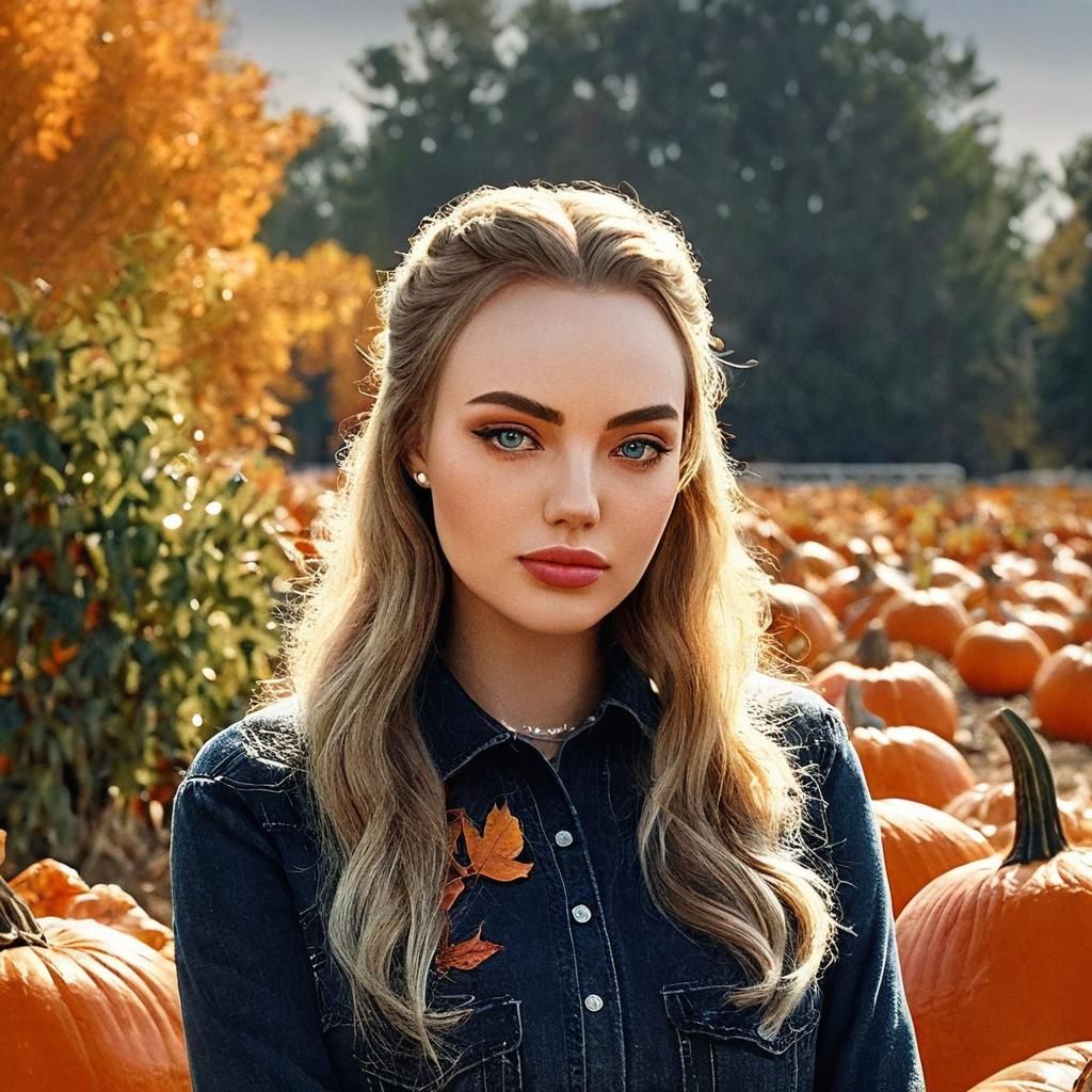 Cowgirl in Autumn Pumpkin Patch: Digital Art