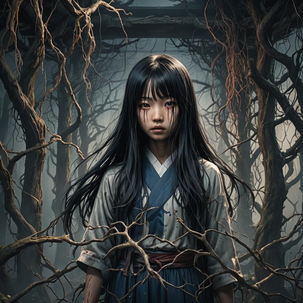 Scary Sadako in Detailed Matte Painting
