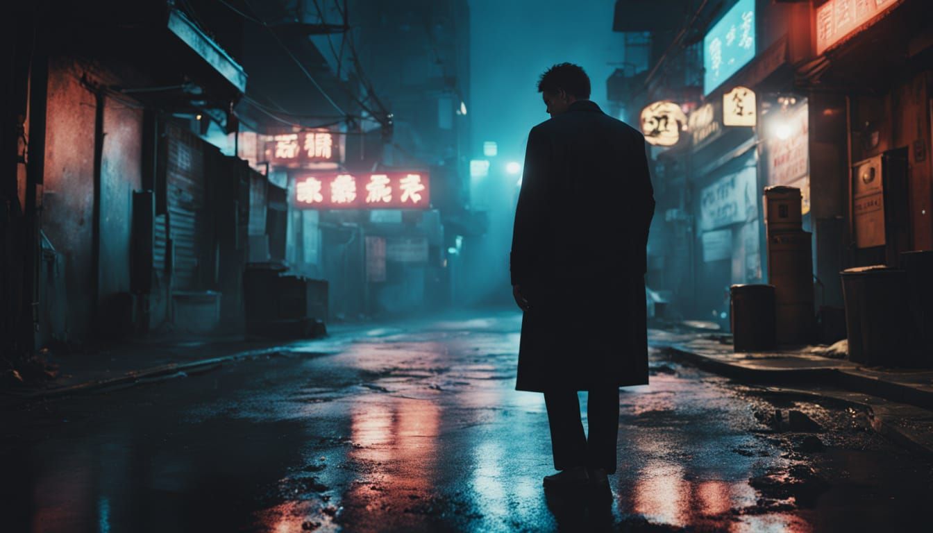 Gangster in Rainy Alley - 90s Hong Kong Crime Film Still