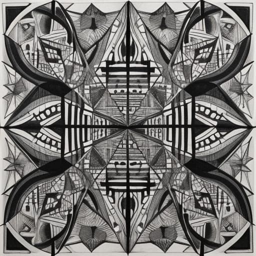 A cubist city made all of squares, Zentangle,