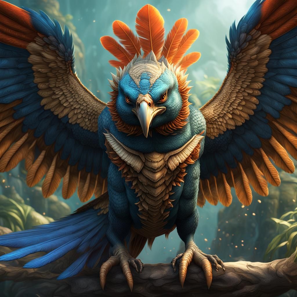 Feathered Drake with Piranha Wings, Fantasy Concept Art