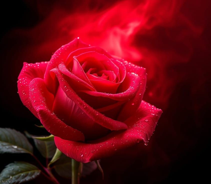 Ethereal Red Rose on Cosmic Background