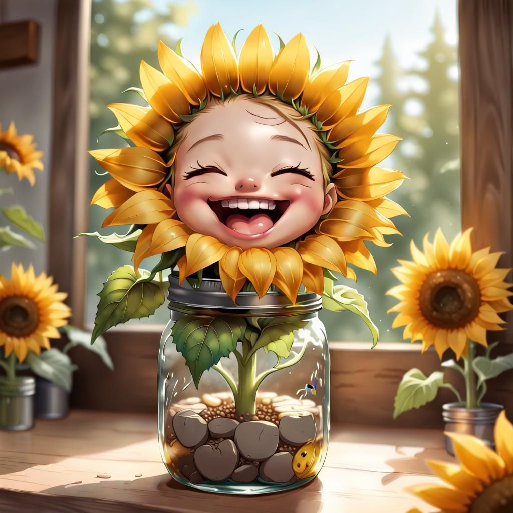 Happy Chibi Sunflower in Manga Style