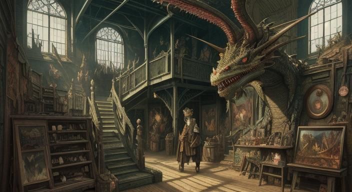 Dragons in a Cryptid Museum: Detailed Fantasy Art