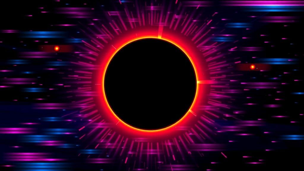 Glitched 8-Bit Solar Eclipse in Synthwave Style