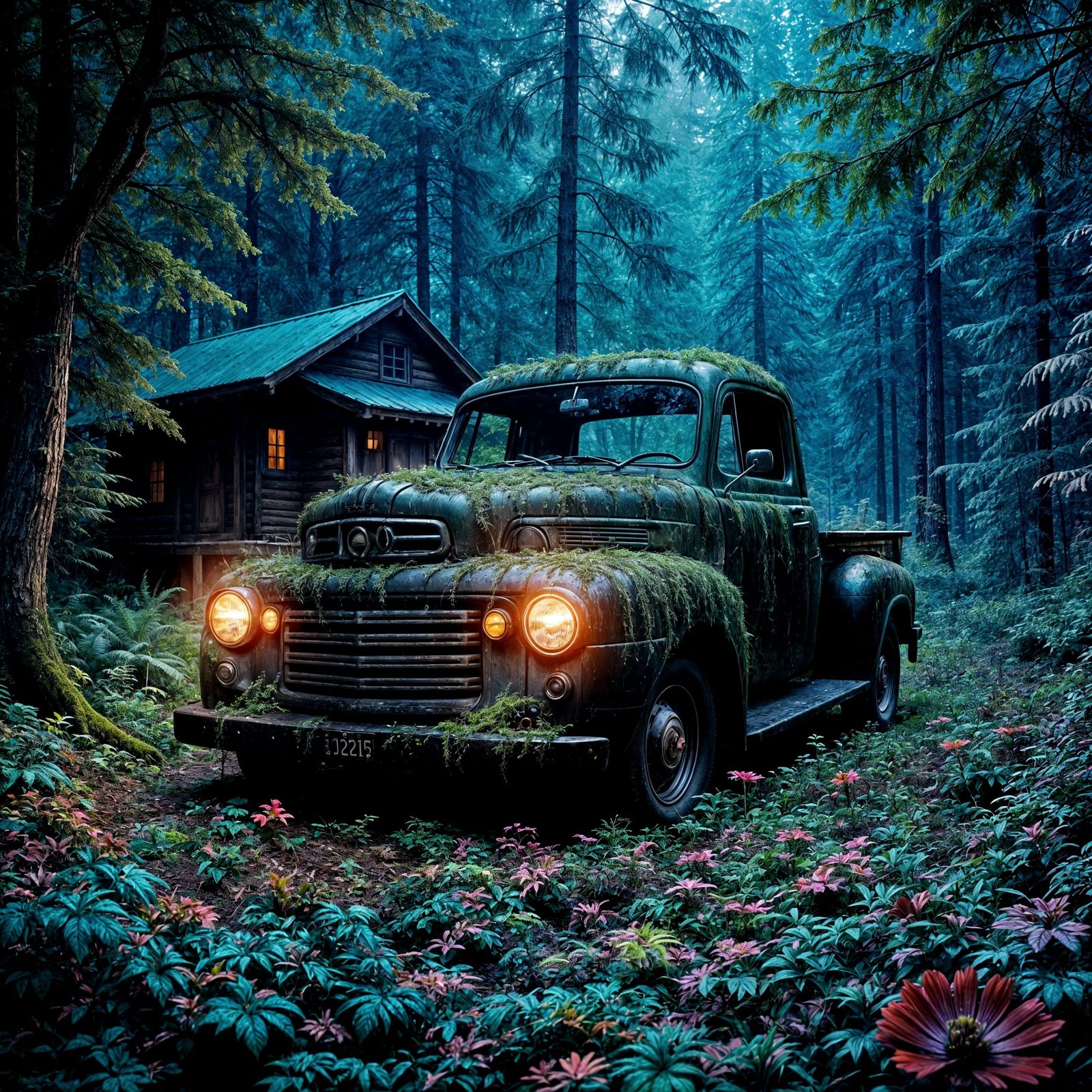 Whimsical Bioluminescent Forest Scene in Hyperrealistic Styl...