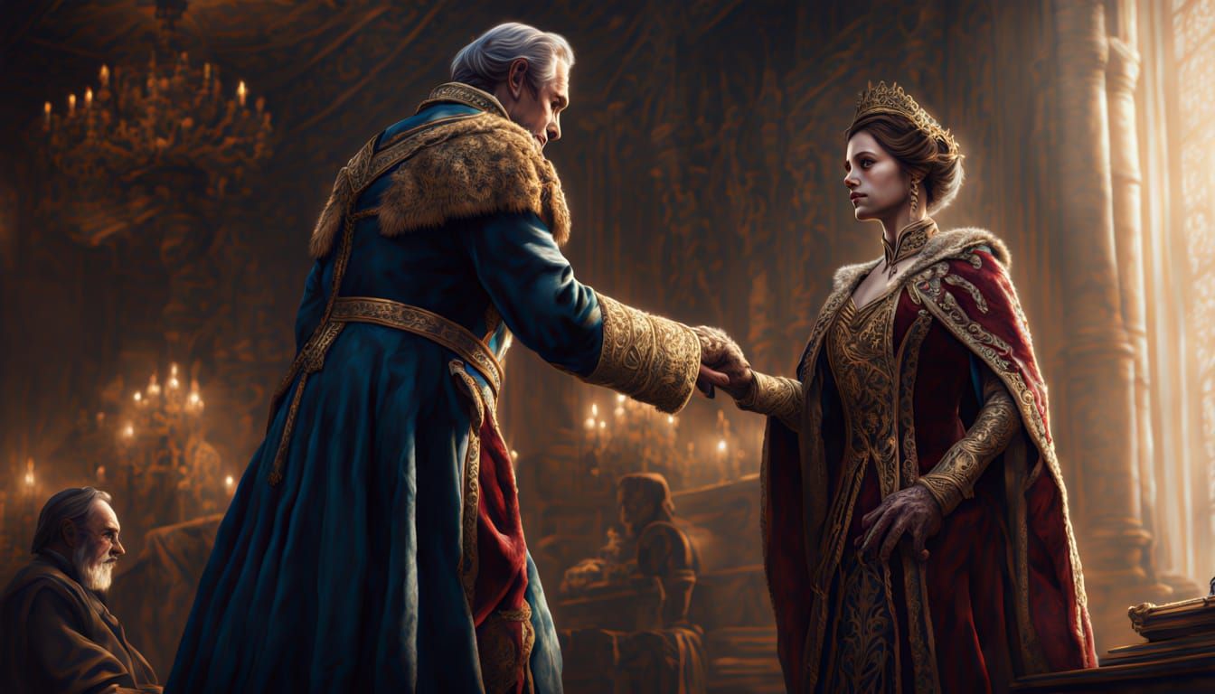 Regal Figure Offers Hand in Moody, Hyperrealistic Scene