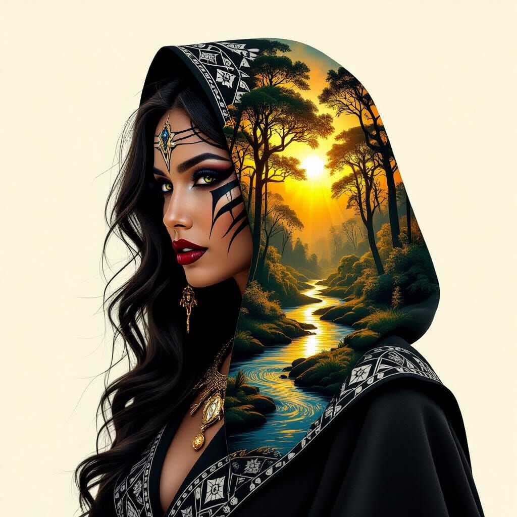 Surreal Vampirella Portrait With Tribal Marks and African Fo...