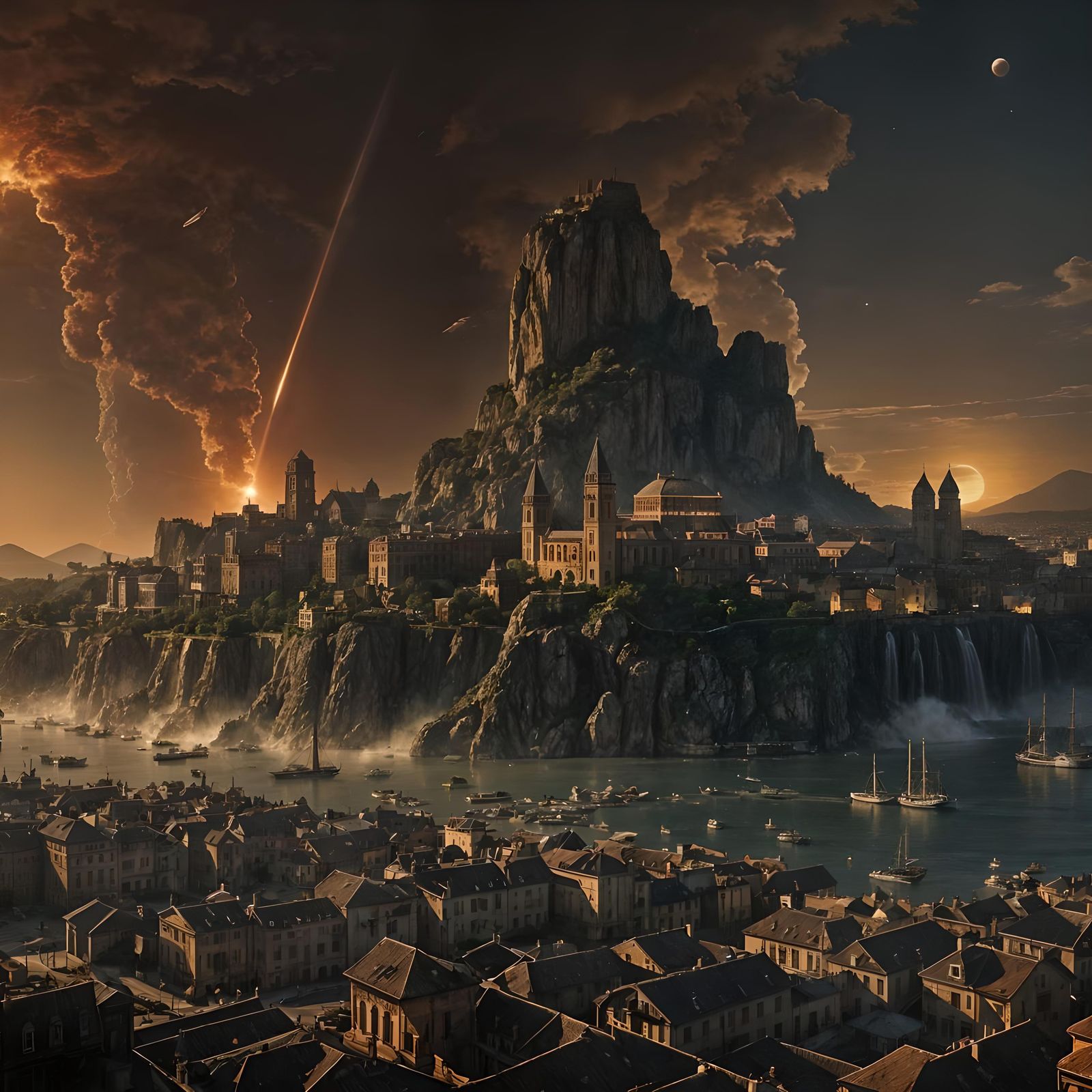 Ancient Civilization's Sunset Under Meteor Showers