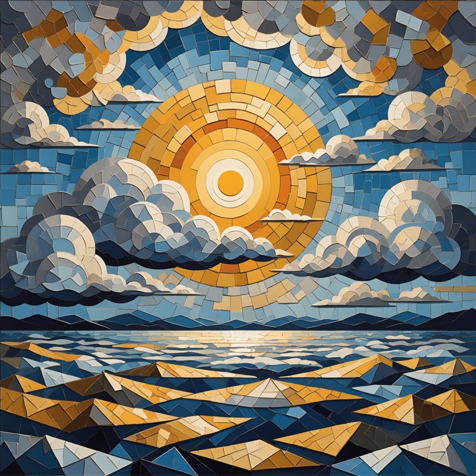 Silver and Gold Cloudscape Impasto Painting