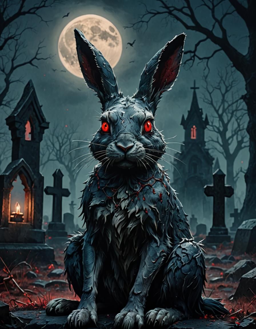 Undead Rabbit Zombie Portrait in Graveyard Concept Art