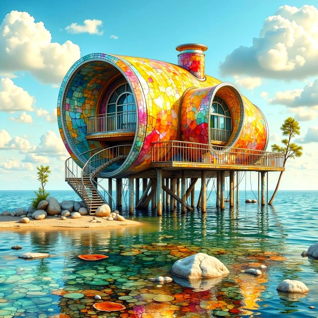 Curved House on Stilts in Vivid Colors