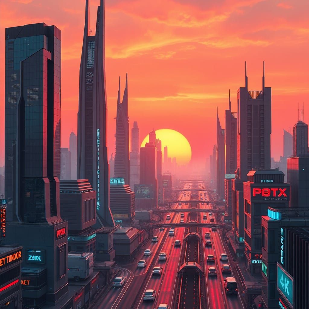 Futuristic Metropolis in Perpetual Sunset