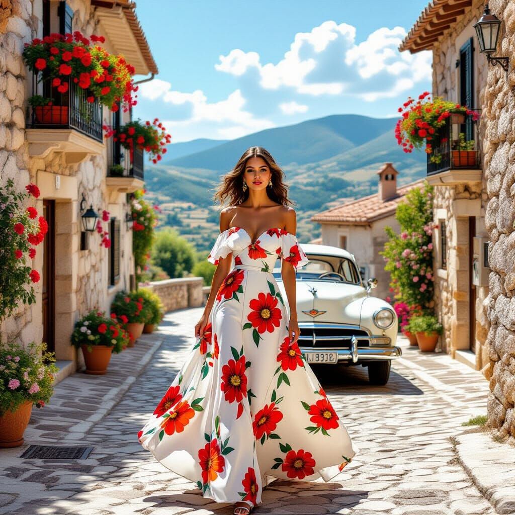 Glamorous Woman on Sunny Mediterranean Street