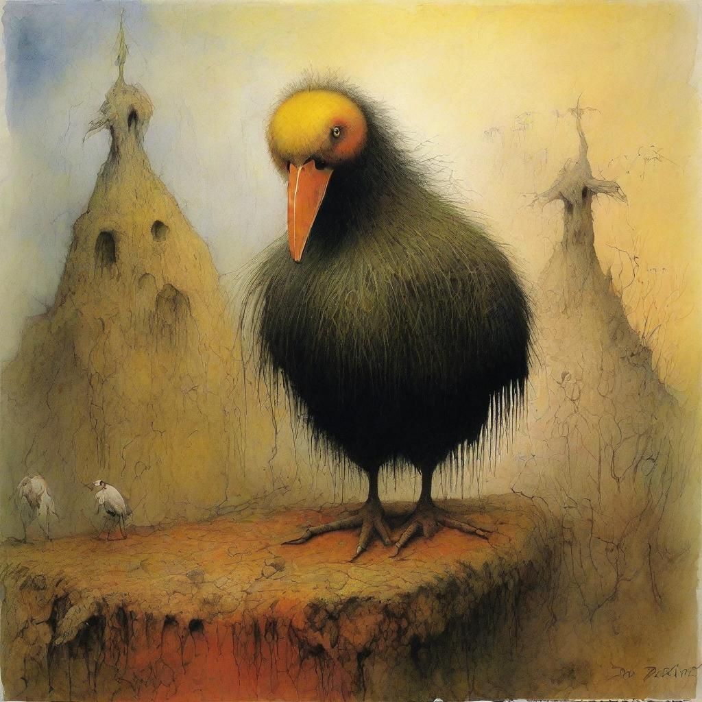 Surreal Dodo in Gouache, Watercolor, and Impasto Style