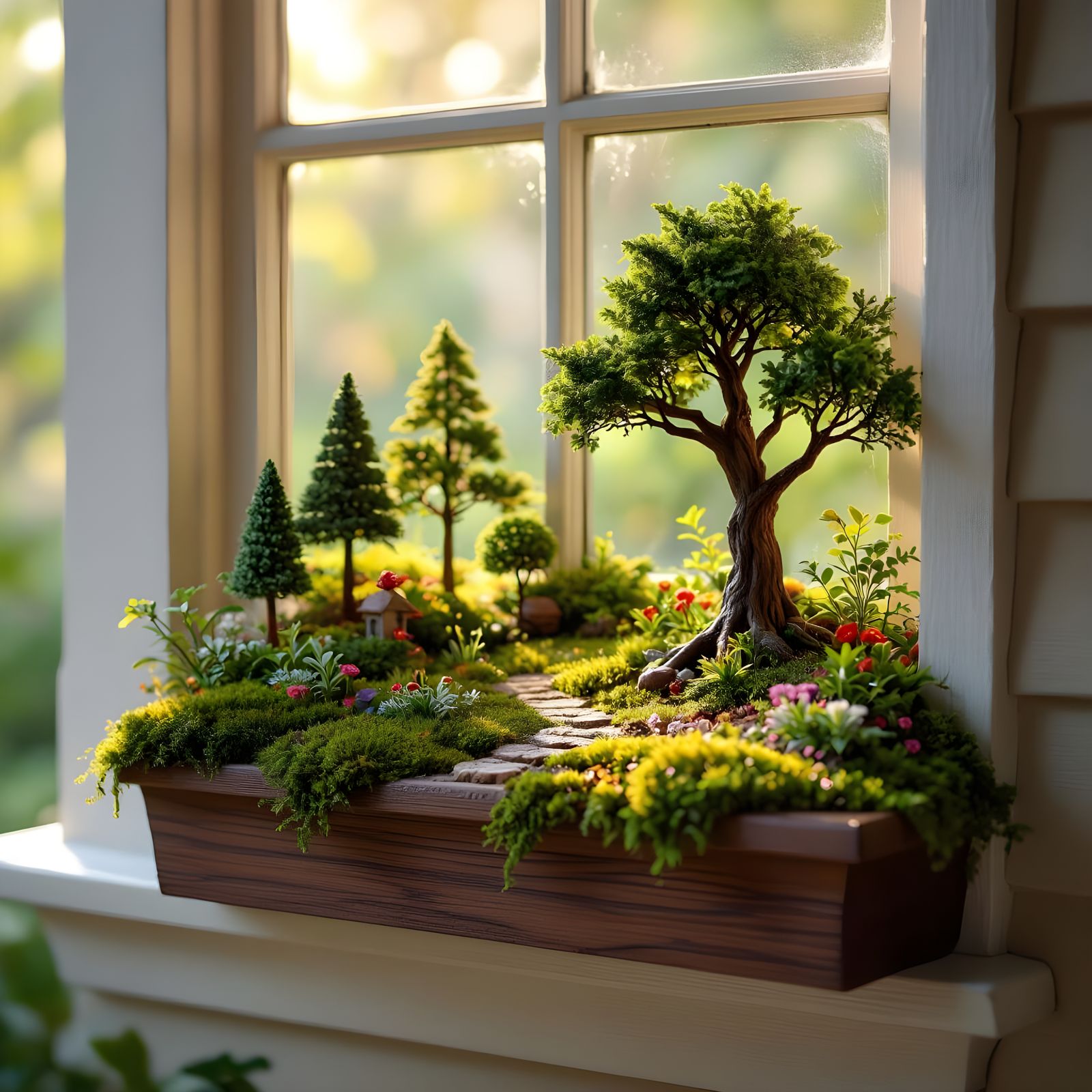 Tiny Woodland World Inside a Window Flower Box