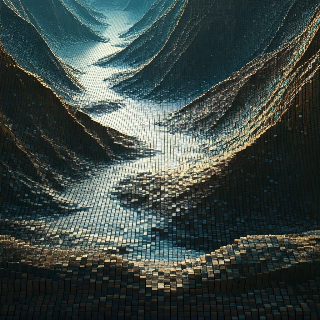 Land and river, made of squares